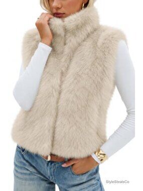 Faux Fur Vest Stand Collar Sleeveless Fuzzy Cropped Coat